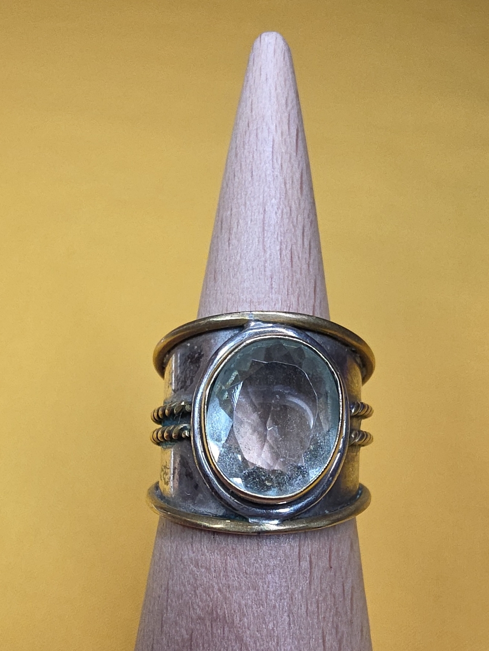 Vintage 925 ▪︎ Steampunk Style Wide Band Ring ▪︎  Large Bezel-Set Gem